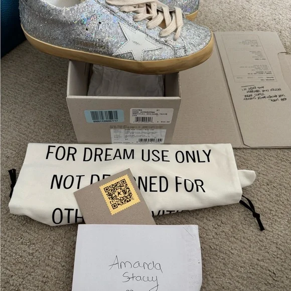 Golden Goose Shoes Silver Glitter Sneakers With Star Detail - Main Image